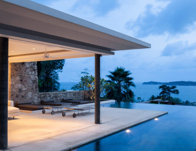 Luxury outdoor geometric infinity pool