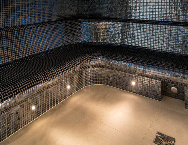 Mosaic tiled sauna